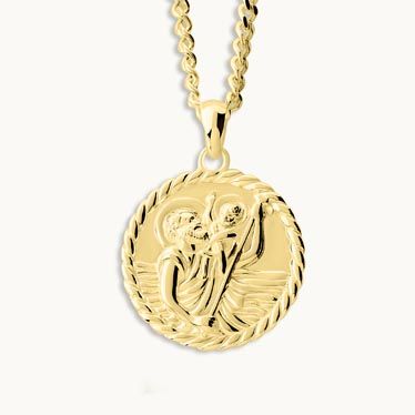 Gold Plated Sterling Silver 20mm Round St Christopher Necklace