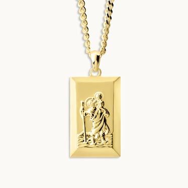 Gold Plated Sterling Silver Large Rectangle St Christopher Necklace