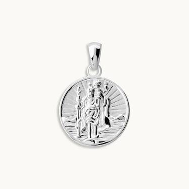 Sterling Silver 16mm Round St Christopher Pendant