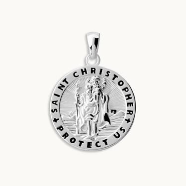 Sterling Silver 20mm Round St Christopher Pendant