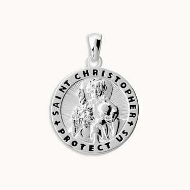 Sterling Silver 20mm Round St Christopher Pendant