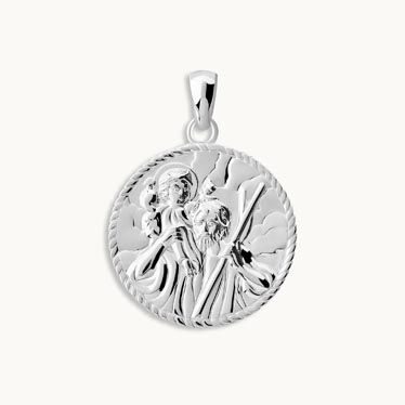 Sterling Silver Round St Christopher Pendant 20mm