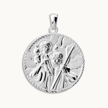 Sterling Silver Round St Christopher Pendant 24mm