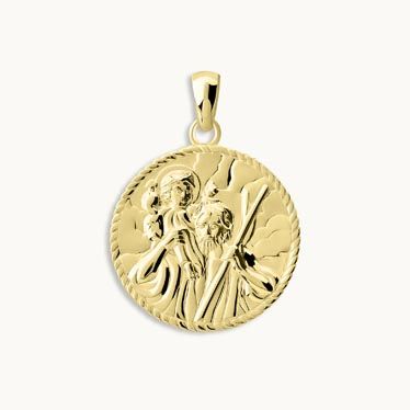 Gold Plated Sterling Silver Round St Christopher Pendant 20mm
