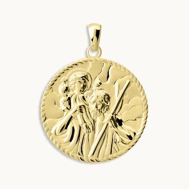 Gold Plated Sterling Silver Round St Christopher Pendant 24mm