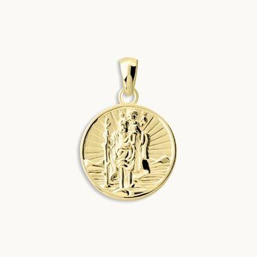 Gold Plated Sterling Silver 16mm Round St Christopher Pendant