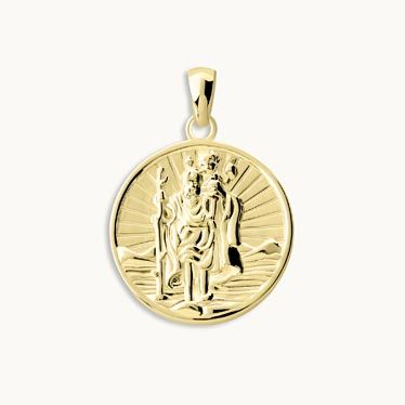 Gold Plated Sterling Silver 20mm Round St Christopher Pendant
