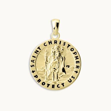 Gold Plated Sterling Silver 20mm Round St Christopher Pendant