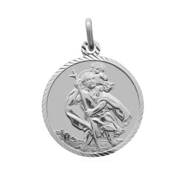 Sterling Silver St Christopher pendant round with ultramodern Diamond Cut border