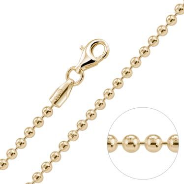  9ct Yellow Gold Plated 2mm Ball Bead Chain Necklace