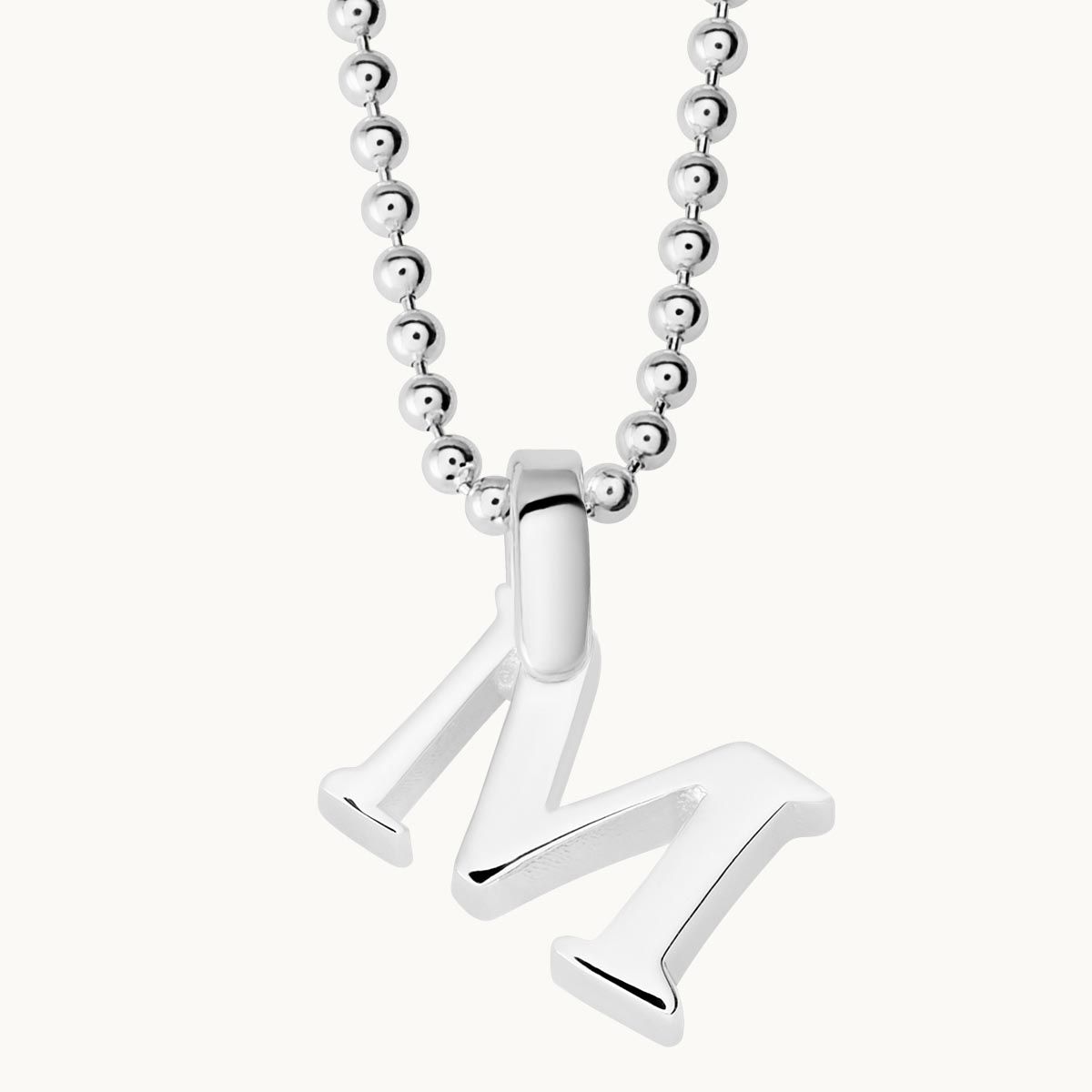 Sterling Silver 3D Alphabet Initial Letter Pendant - M
