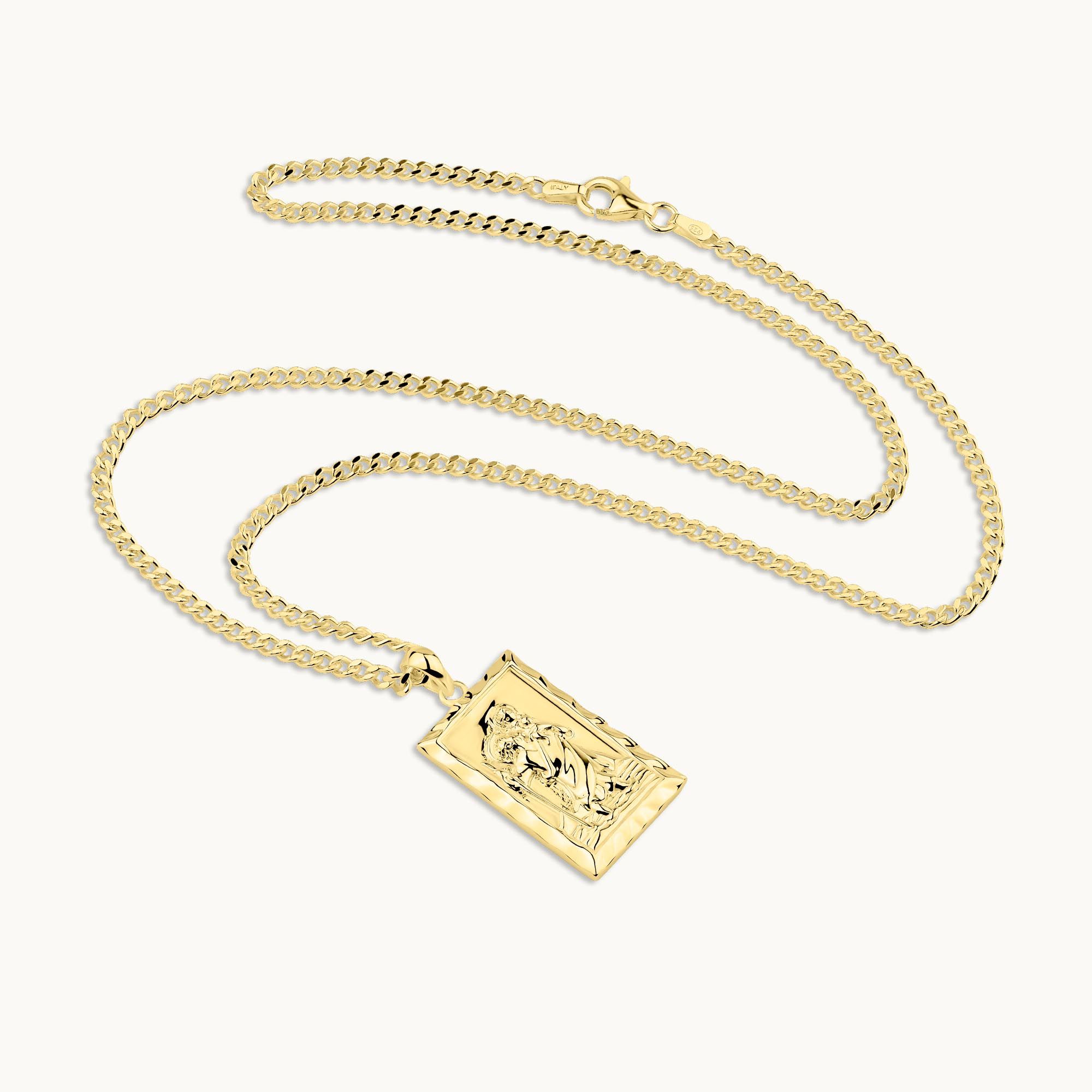 Gold Plated Sterling Silver Large Rectangle St Christopher Necklace ...