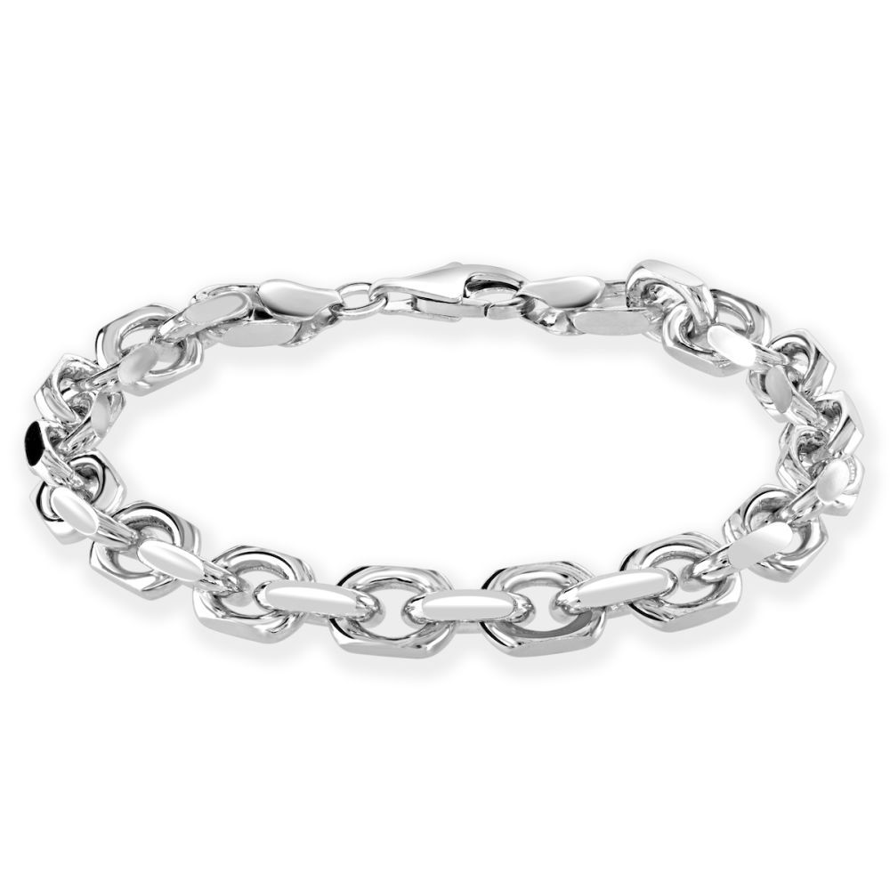 Sterling Silver 7mm Anchor Bracelet Diamond Cut New