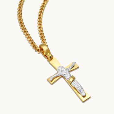Gold Plated on Sterling Silver Crucifix Cross Necklace New