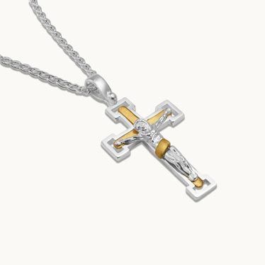 Gold Plated on Sterling Silver Crucifix Cross Necklace New