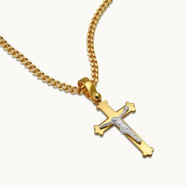 Gold Plated on Sterling Silver Budded Crucifix Cross Necklace New