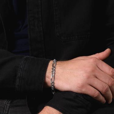 Sterling Silver 7.6mm Diamond Cut Figaro Link Bracelet New