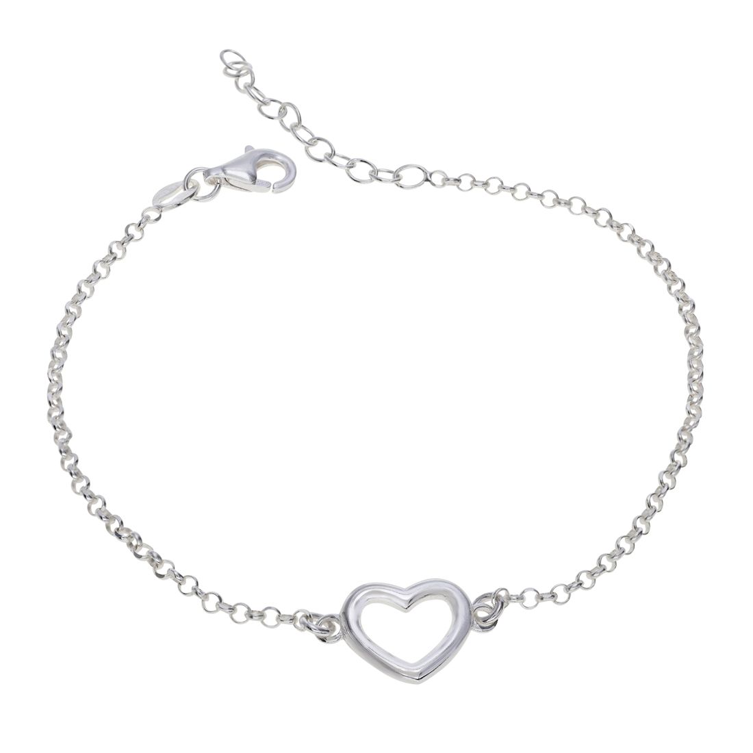 Sterling Silver Heart on Extendable Belcher Link Bracelet New
