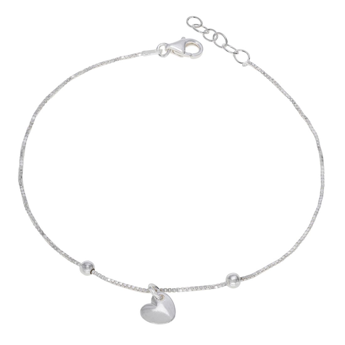 Sterling Silver Heart on Extendable  Box Link Bracelet New