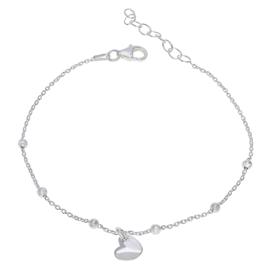 Sterling Silver Heart on Extendable Trace Link Bracelet  New