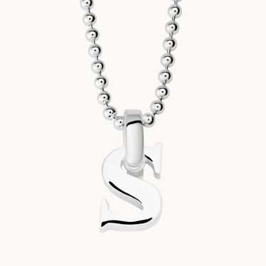Sterling Silver 3D Alphabet Initial Letter Pendant - S New