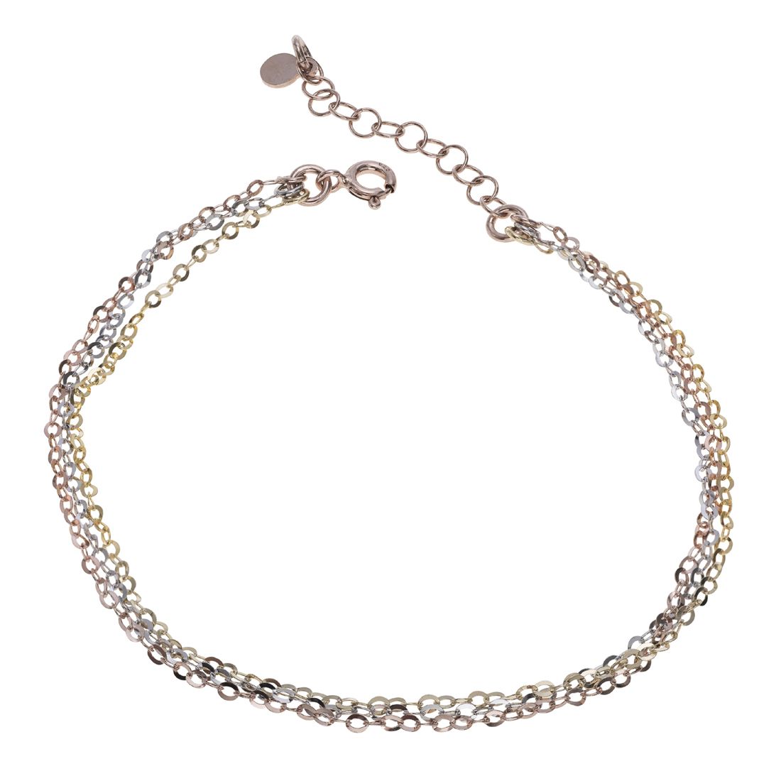 Sterling Silver Rose Yellow Gold Layered Extendable Bracelet New