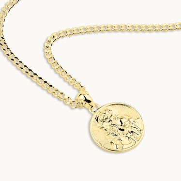 Gold Plated Sterling Silver 16mm Round St Christopher Necklace New