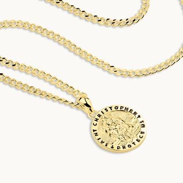 Gold Plated Sterling Silver 16mm Round St Christopher Necklace New