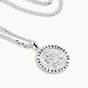 Sterling Silver 20mm Round St Christopher Necklace New