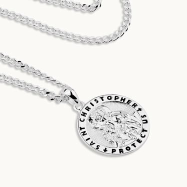 Sterling Silver 20mm Round St Christopher Necklace New
