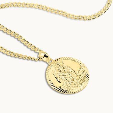 Gold Plated Sterling Silver 20mm Round St Christopher Necklace New