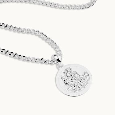 Sterling Silver 16mm Round St Christopher Necklace New